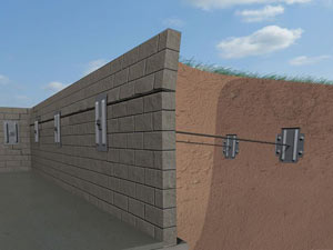 A graphic illustration of a foundation wall system installed in Duluth