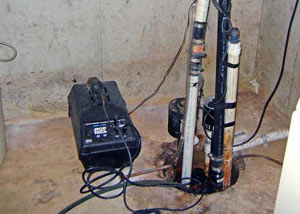 Pedestal sump pump system installed in a home in Rome